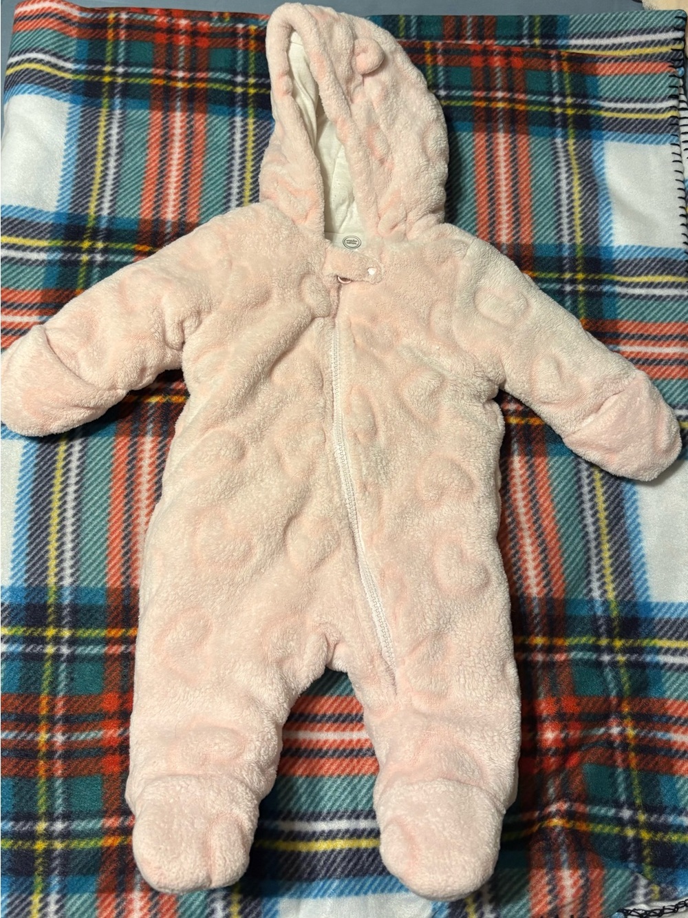 Baby Hooded Fleece One-Piece in Light Pink